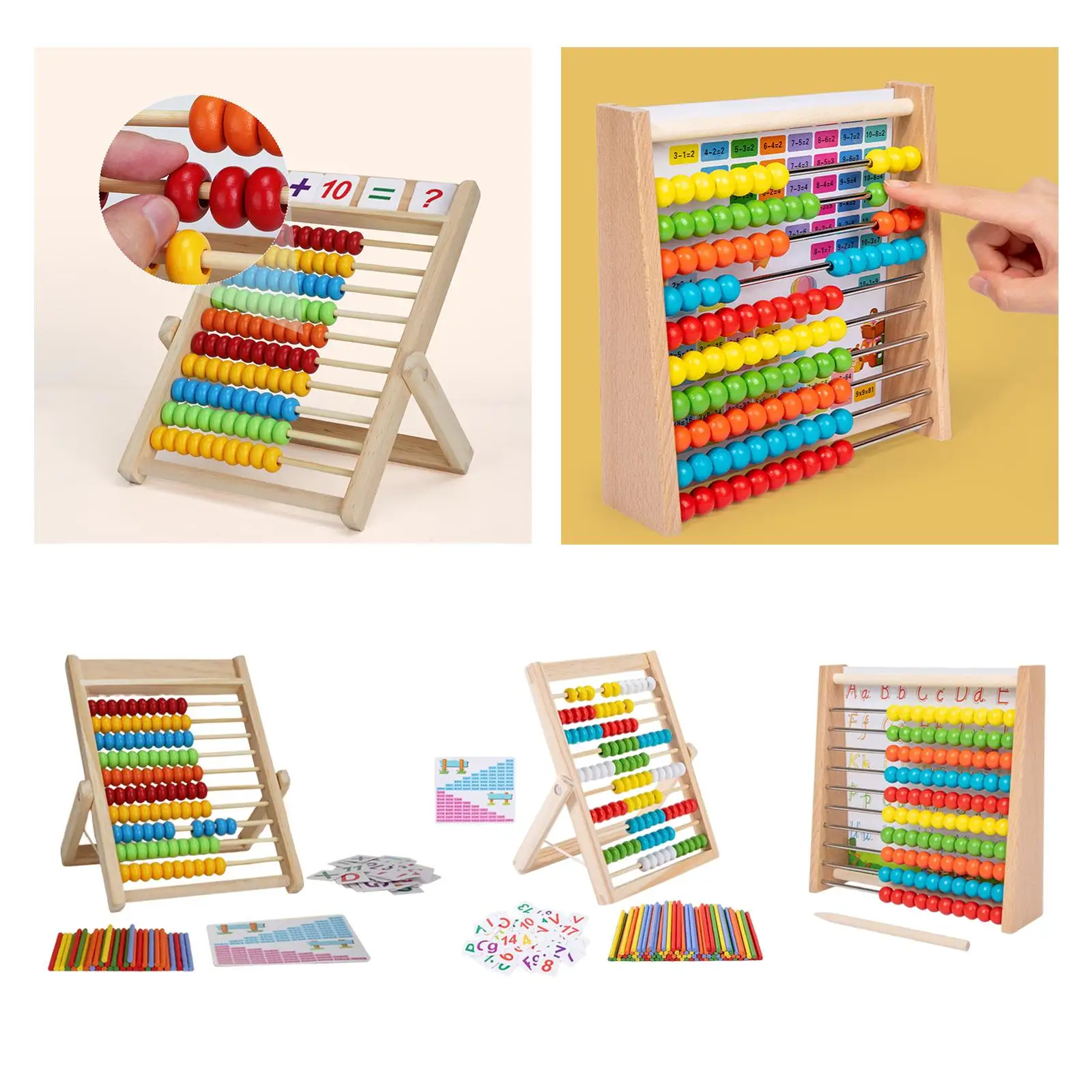 Montessori Math Toys 10 Rows Abacus with 100 Colorful Beads Abacus Thinking Game Educational Toys Interactive Toys for Gifts