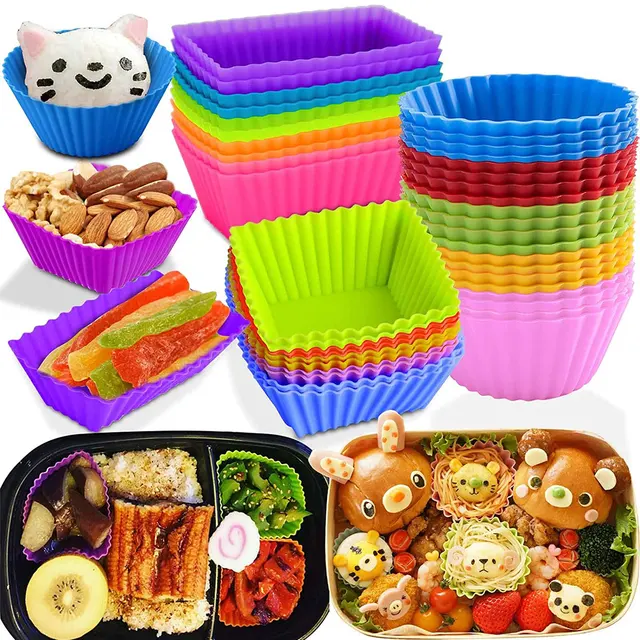 dosili 78Pcs Lunch Box Dividers with Fruit Fork Bento Silicone Cupcake  Liners Heat Resistant Muffin Cups Baking Cake Molds Set for Kids 