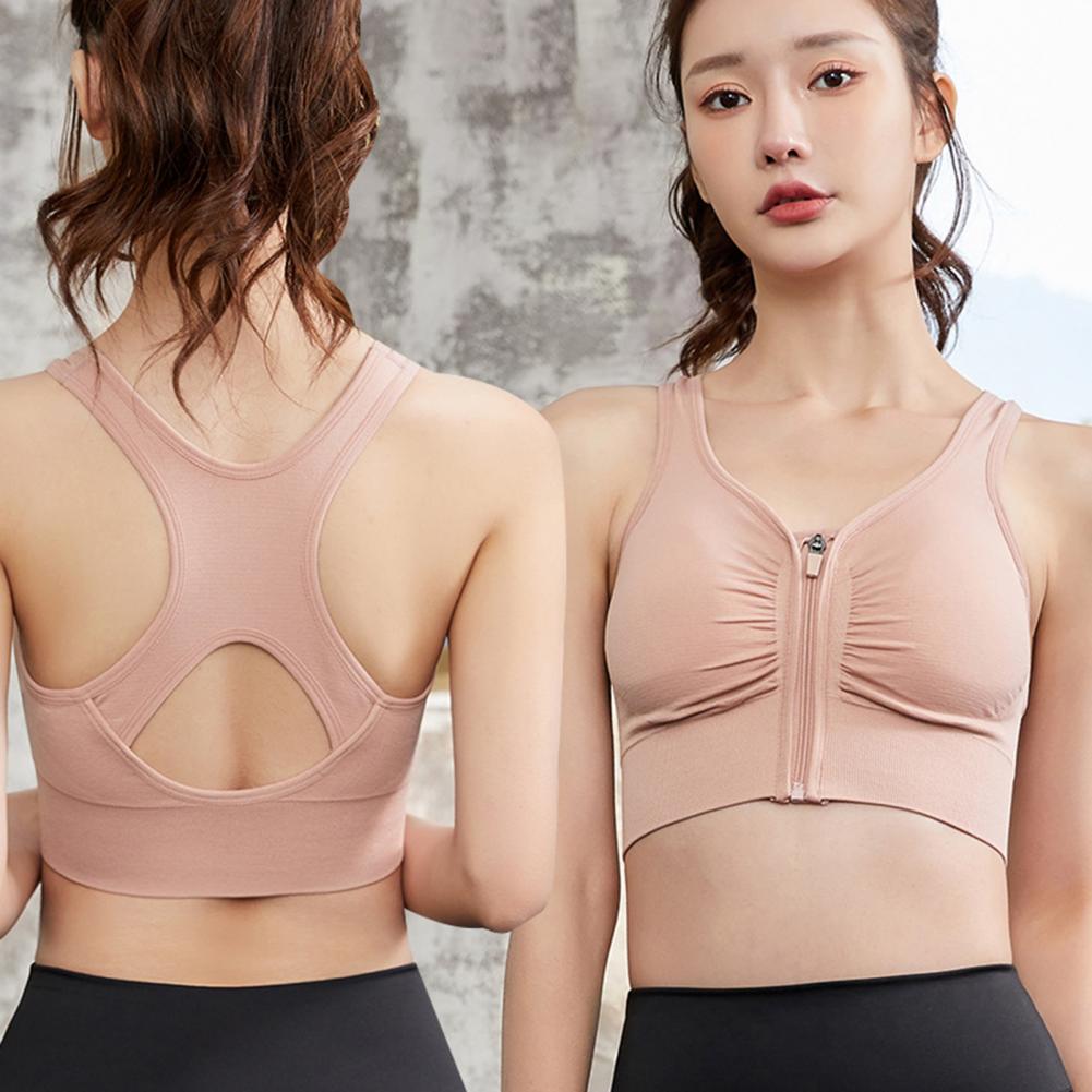 Description Picture 5 of itemWomen Shockproof Gathered Yoga Running Bra Hollow Beautiful Back Front Zipper Sports Underwear Seamless Solid Sport Brassiere