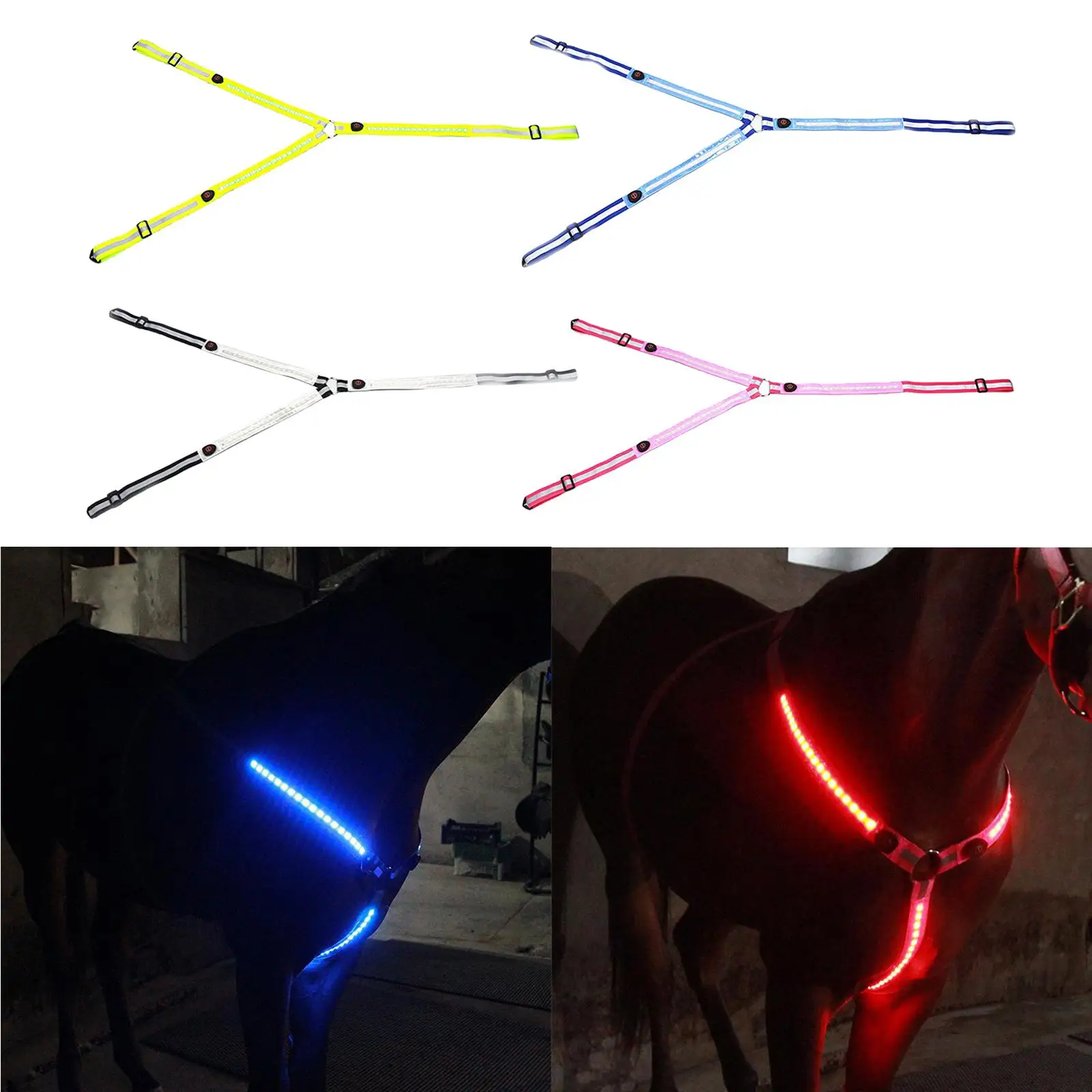 Elastic LED Horse Breastplate Collar Halter Head Harness for Horse Riding in Night-Highly Visible Safety Protective Gear