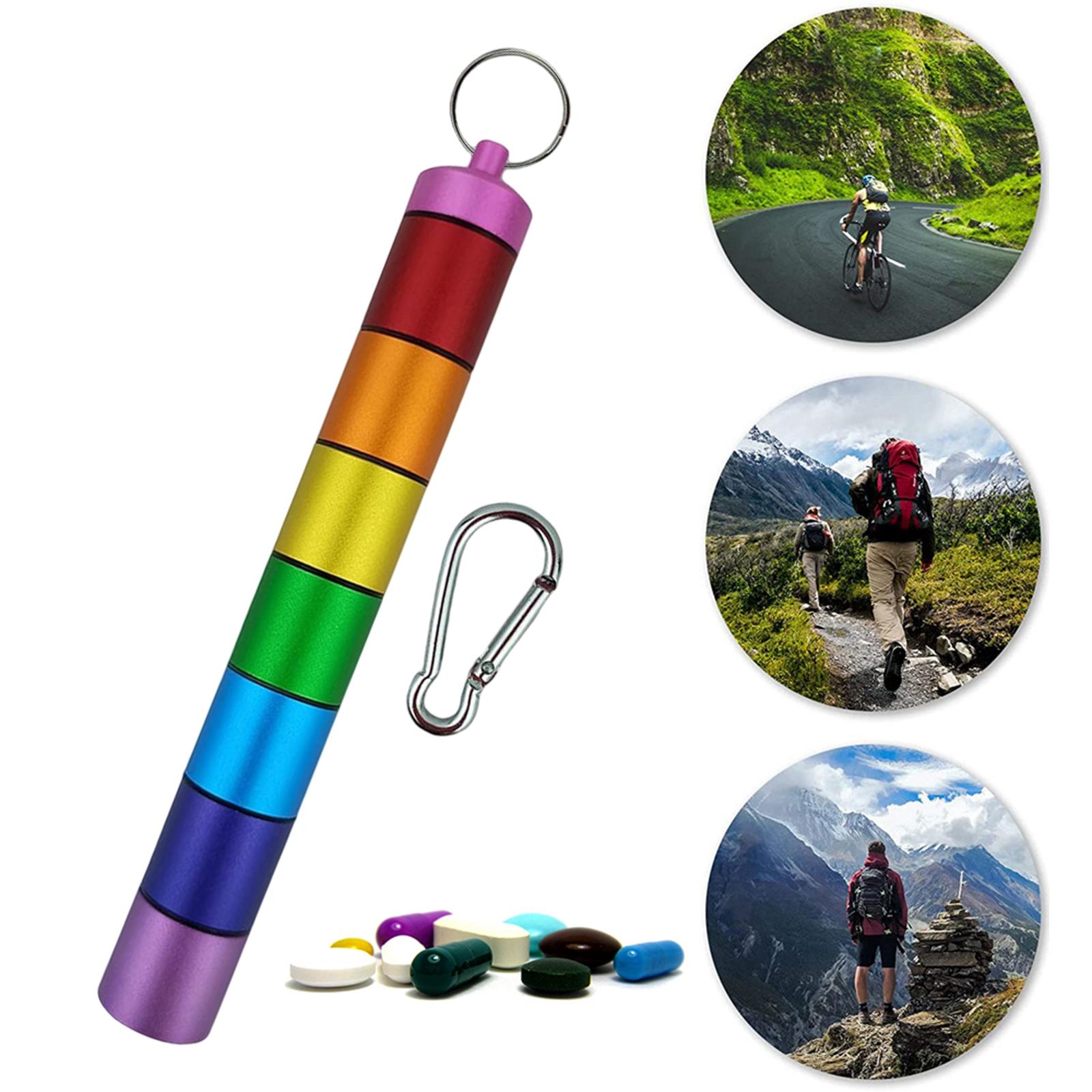 Small Portable Pill Box Keychain, 7 Day Waterproof Aluminium Alloy Pill Organizer for Travel Outdoor Camping