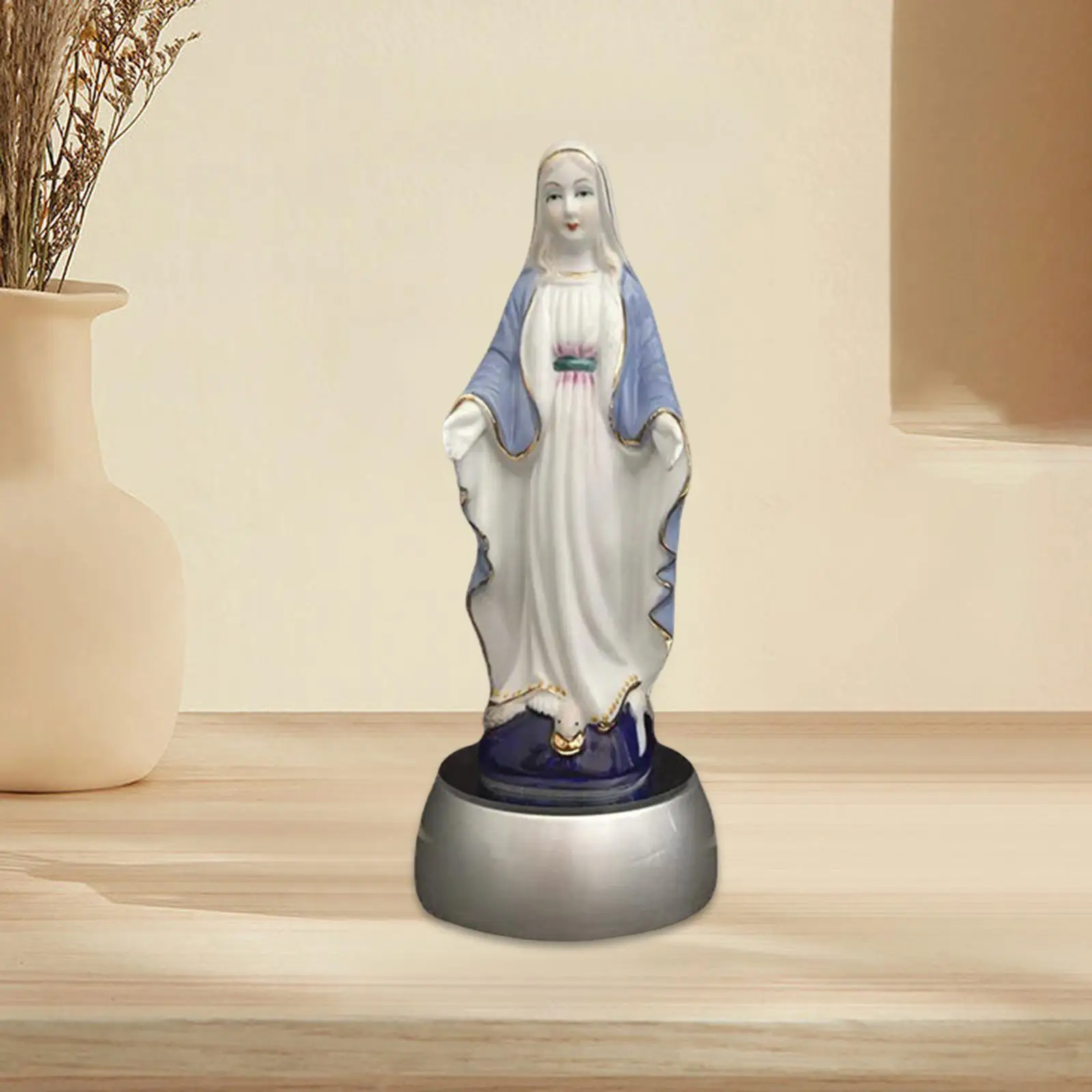 Bedside Table Lamp Ceramic Virgin Mary Statue Cabinet Bedroom LED Nightlight