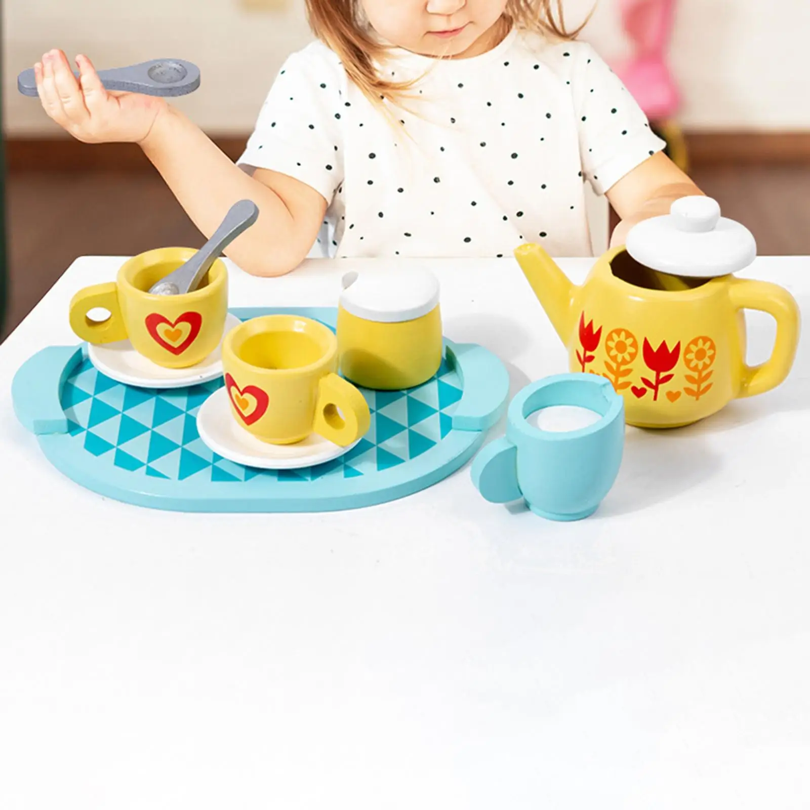 8x Montessori Toy Kitchen Playset Kitchen Tableware Set Wooden Tea Set for Birthday Party Gift Kids Tea Party Tea Set Toddlers