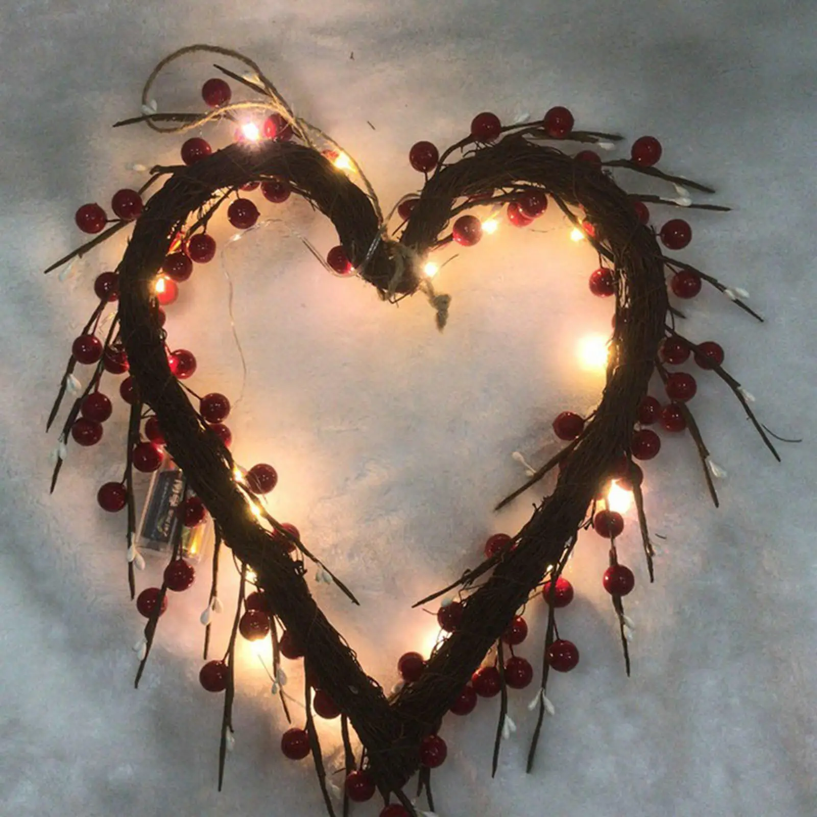 Heart Shape stunning Red Wreath, Lighted Clusters Christmas Garland Day Wedding Decor Housewarming Gift