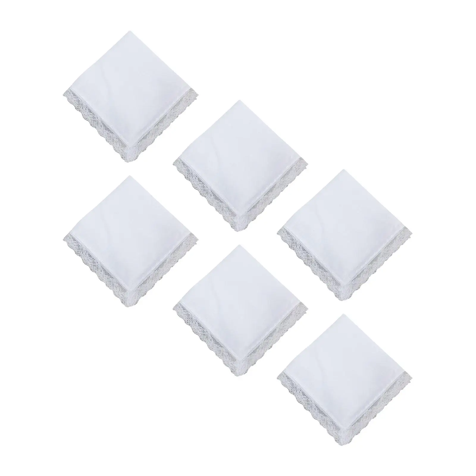 6 Pieces Pure White Cotton Handkerchief Washable DIY Painting with Lace Edge Kerchiefs for Men Ladies Women Children Christmas