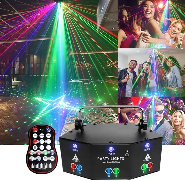 LED RGB DJ Disco Light Beam Laser Projector DMX512 Remote Strobe