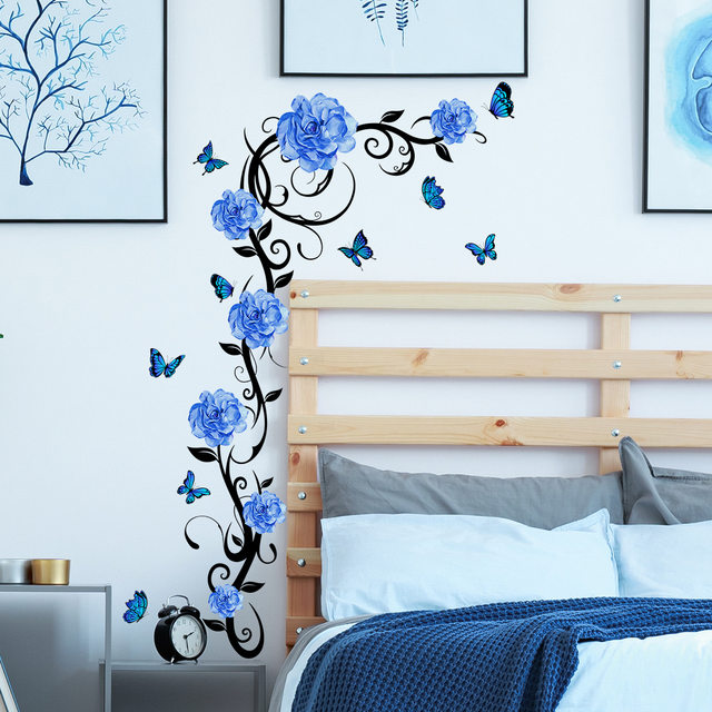 Adesivi murali fiori blu decorazione della stanza di casa Poster camera da  letto carta adesiva mobili porta decorazione d'interni della casa