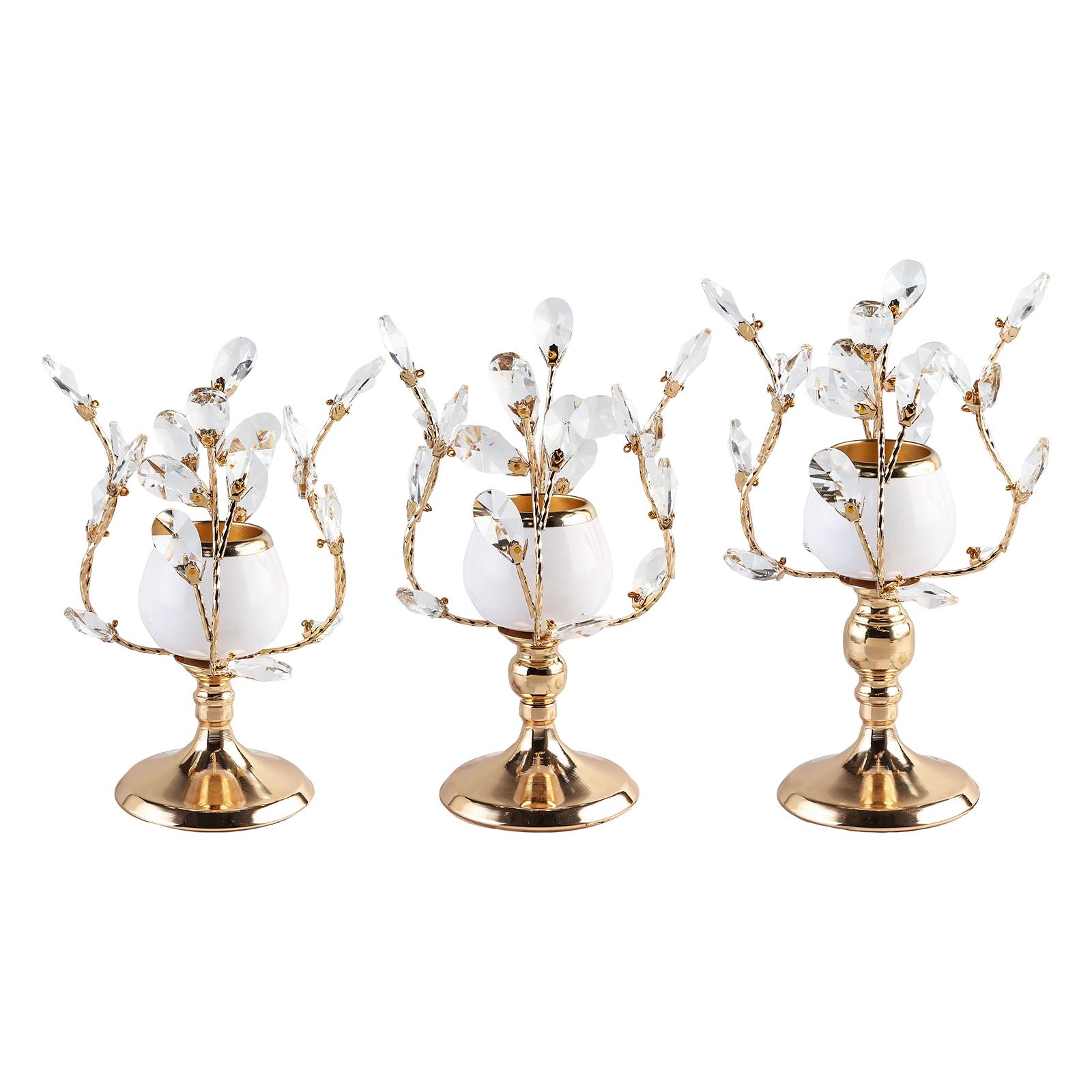 Gold Crystal Candle Holder Wedding Candlestick Dinner Banquet Pillar Stand