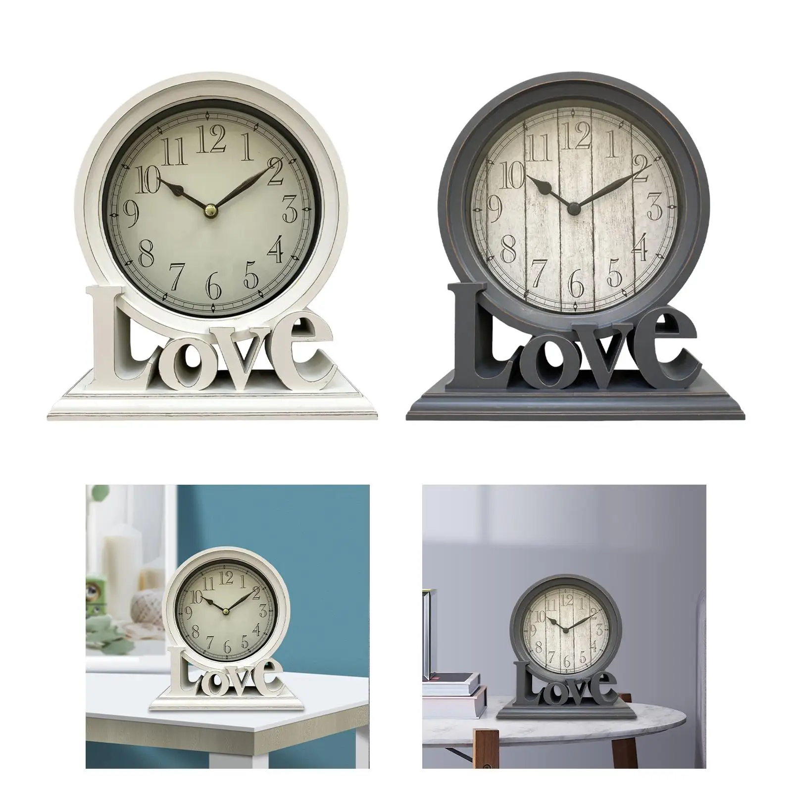 Retro Style Desk Clock Quiet Table Clocks Love Decorative Watch Digital Mantel