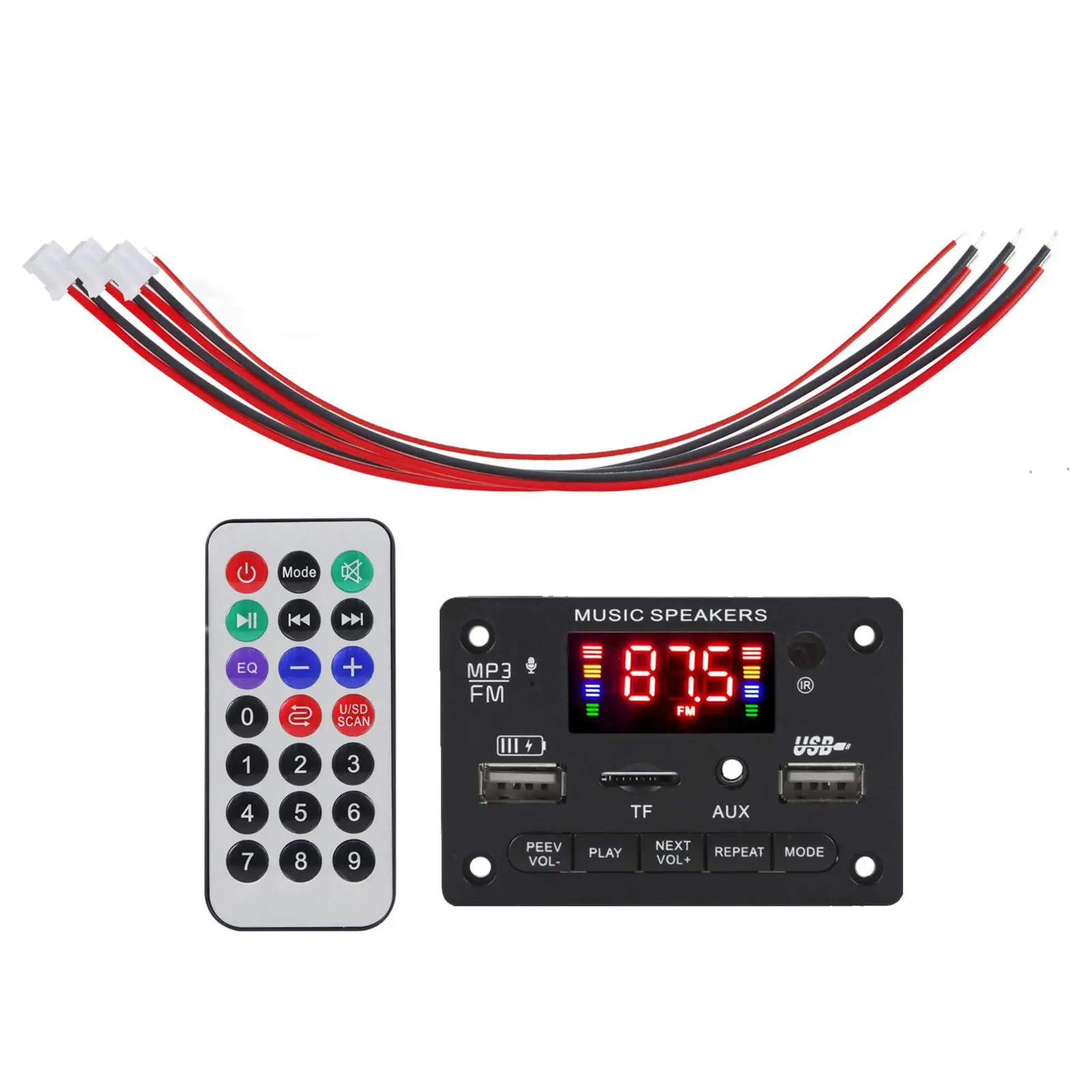 MP3 Decoder Board Hands-Free Call Remote Control BT 5.0 FM Microphone for Speaker
