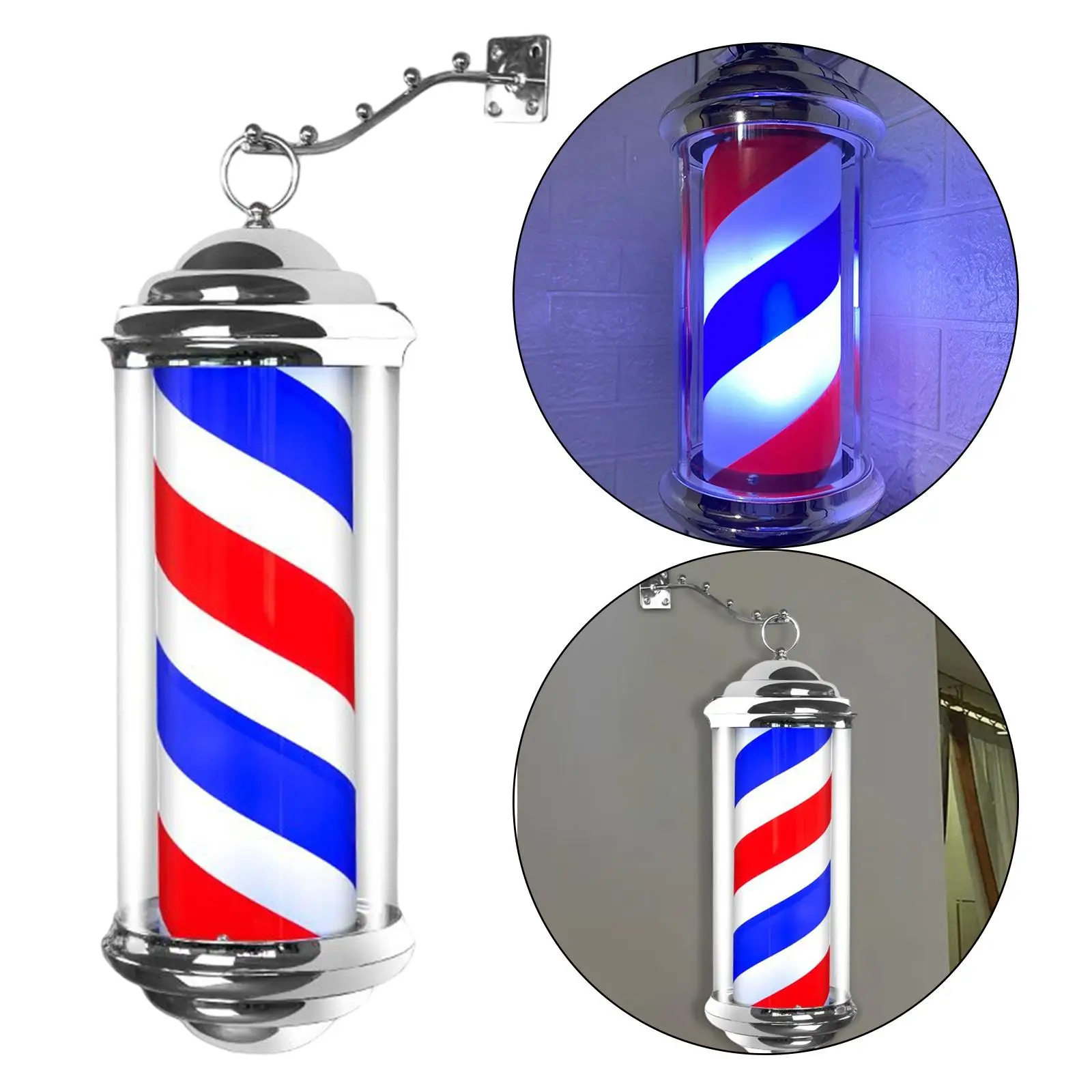 Barber Shop Sign Open Lighting Hair Salon Wall Mounted Rotating Pole LED Light