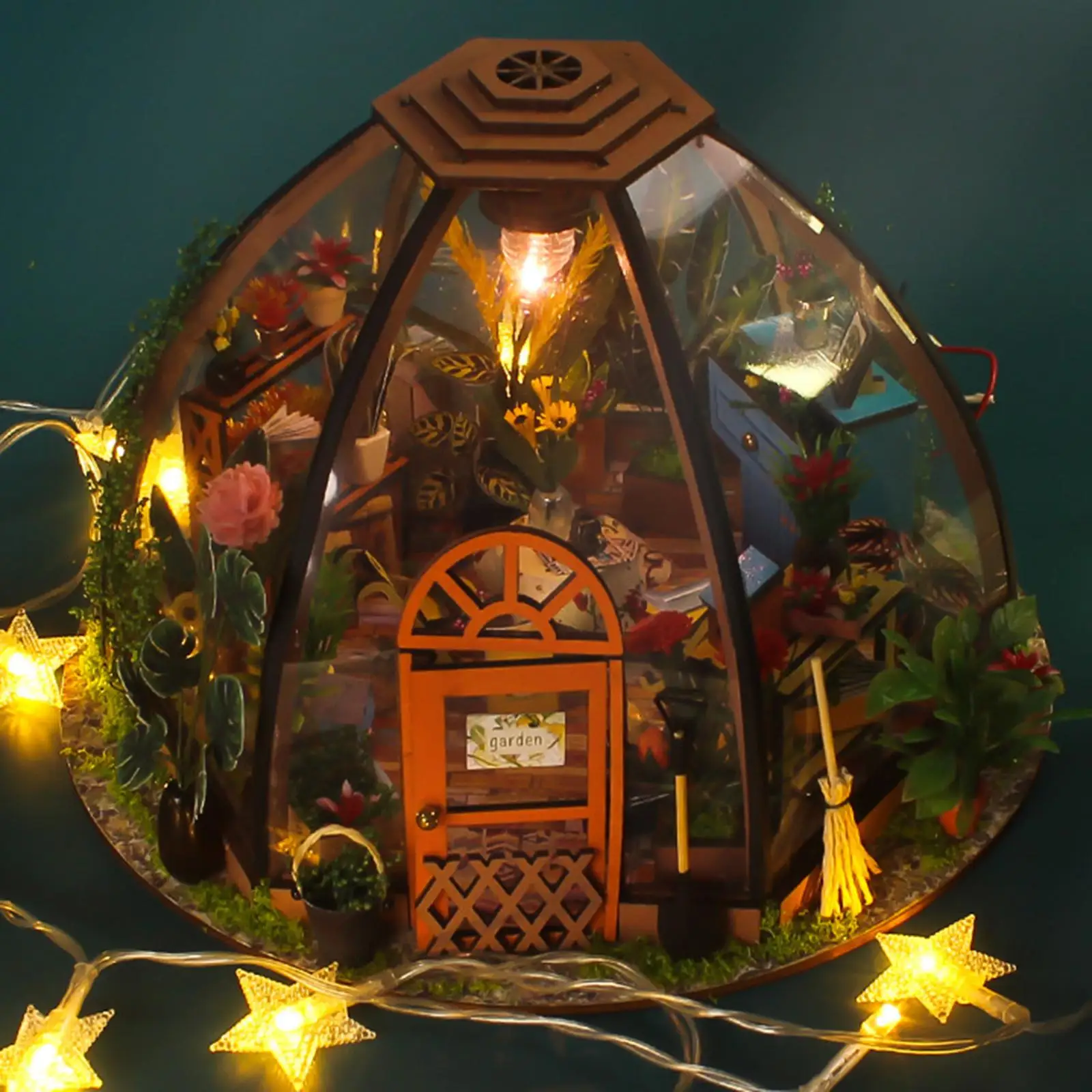 DIY Miniature Dollhouse Kit LED Light Wooden Garden House for Kids Adults