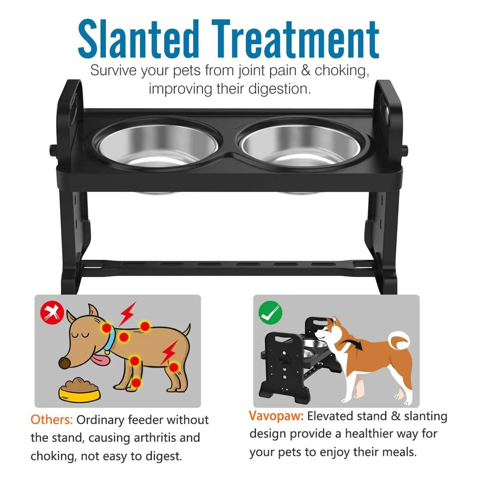 1Set Anti-Slip Adjustable Elevated Dog Bowls Raised Pet Bowls Double Stainless Steel Bowls