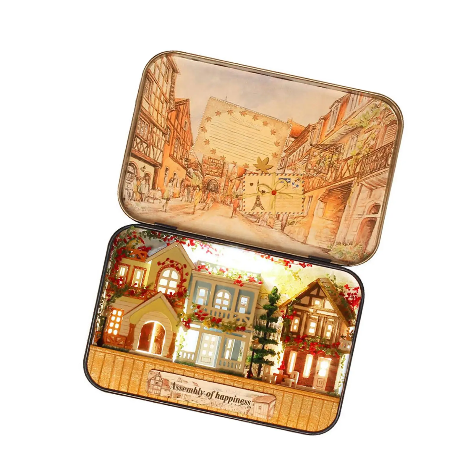 Wooden Dream Town Dollhouse Romantic with Lights Creative Room Dollhouse Decor Accessory for Children Adults Birthday Gifts