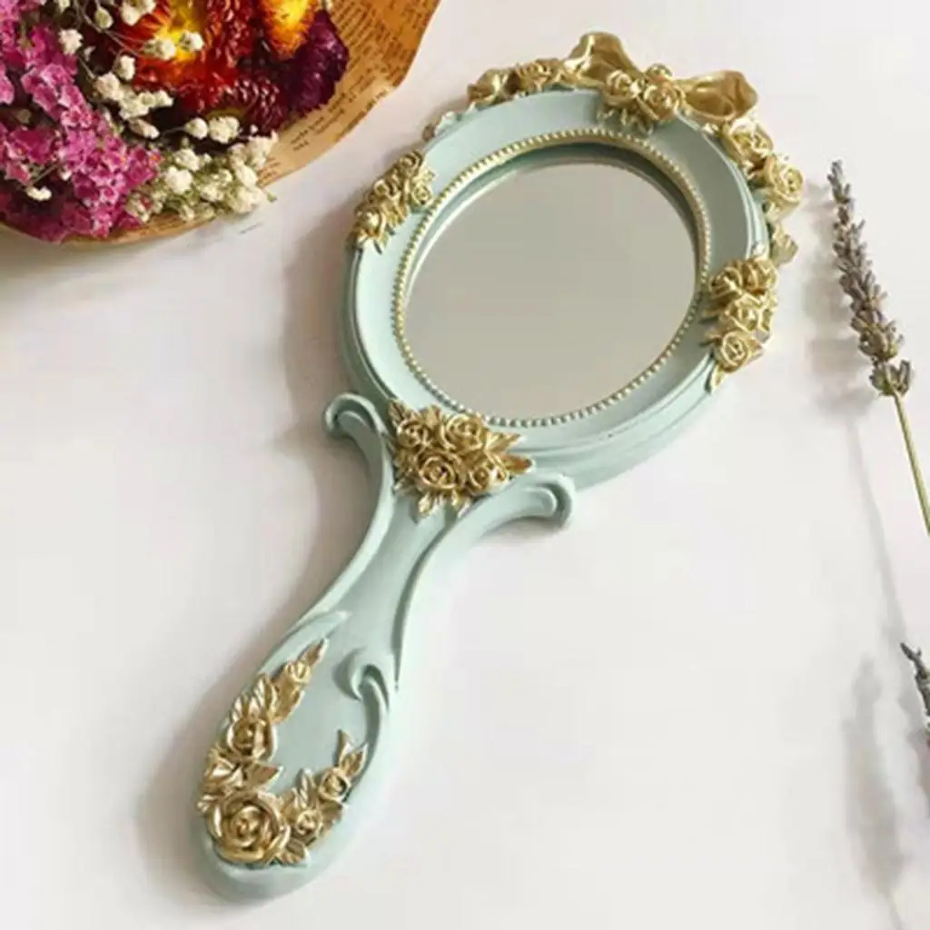 Professional Hand  Hairdressers Oval Mirror Tool Compact with Pink Embossing