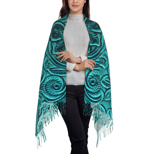 Blue and Gold Women’s Fringe Embossed Paisley Floral Wrap Shawl Scarf good