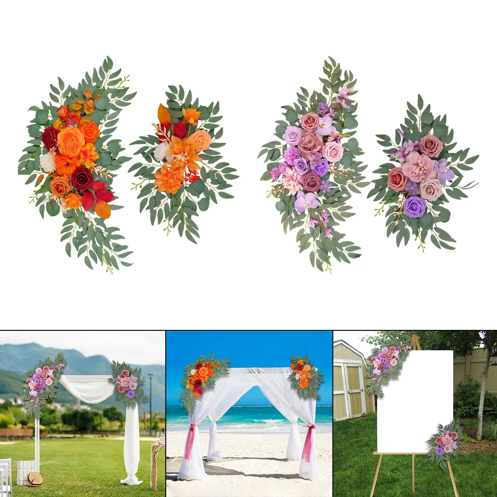 2x Wedding Arch Flowers Artificial Floral Swag Centerpiece Rustic Floral Arrangement Swag for Wall Arbor Table Window Holiday