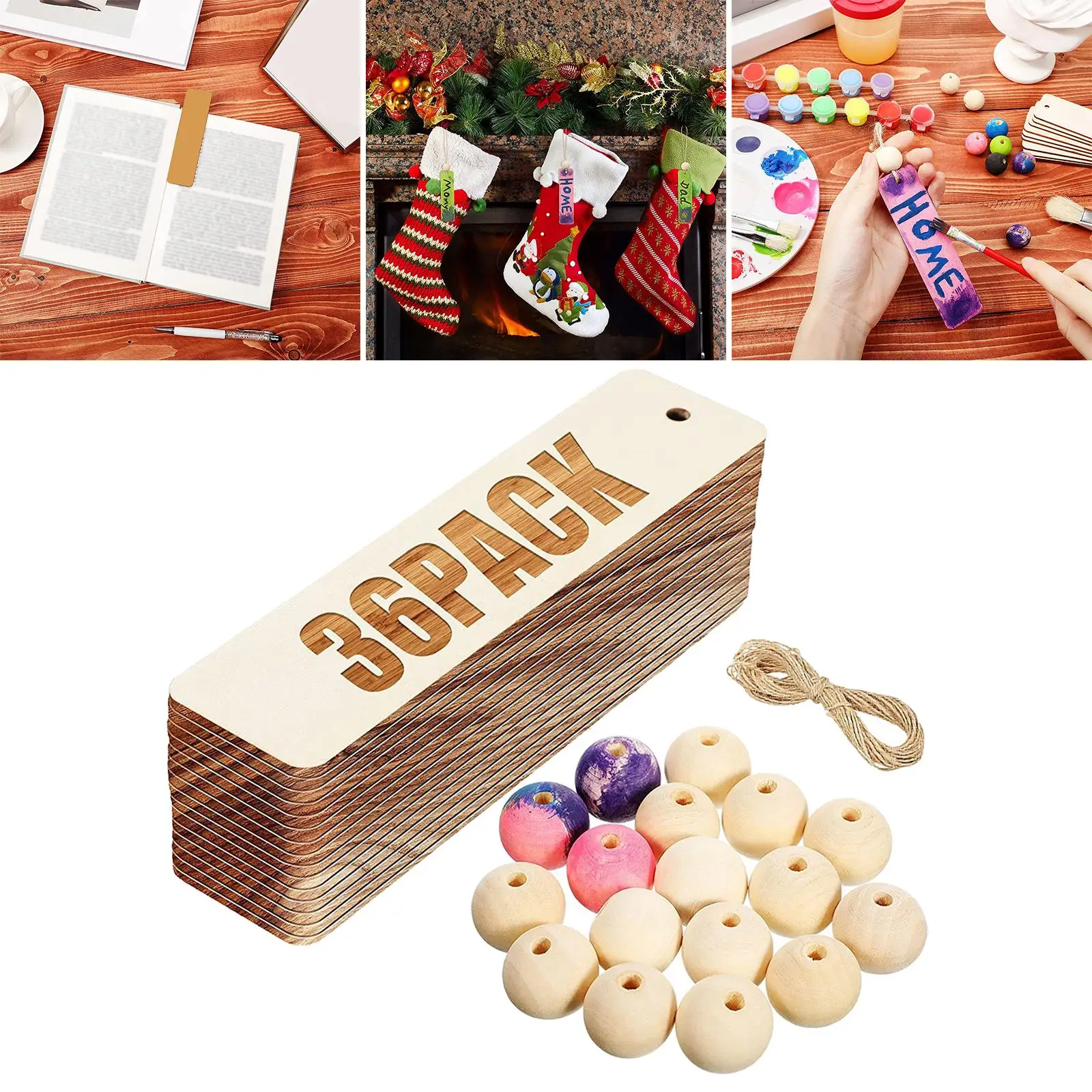 Unfinished Round Wooden Beads Bookmarks Hanging Tags Crafts Project Decoration Wood Spacer Beads for Painting Pendant Wedding