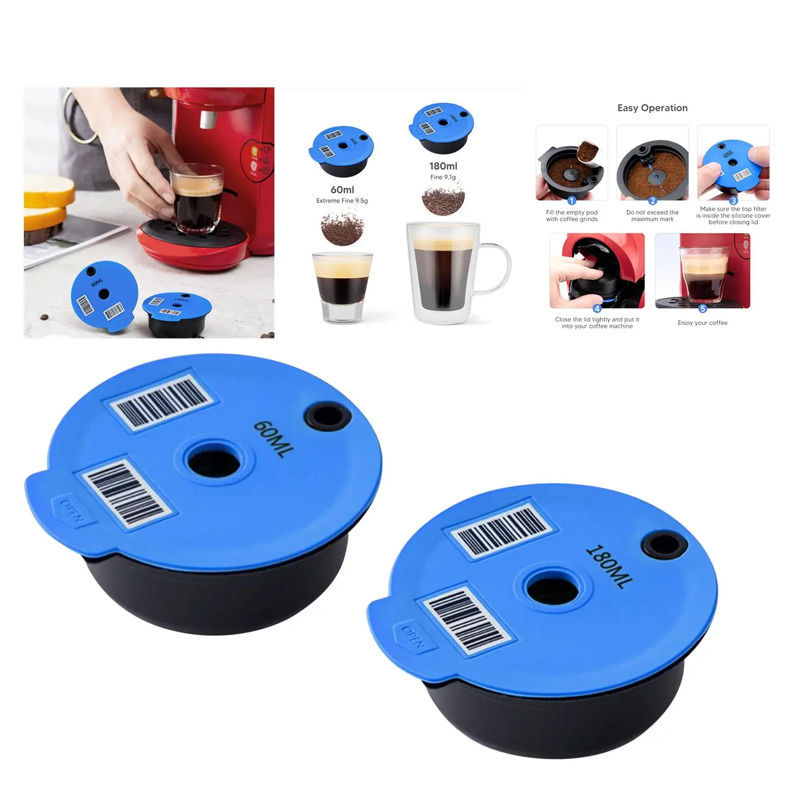 Reusable Coffee Capsules Coffee pod with Lids Removable Filter Silicone Lid