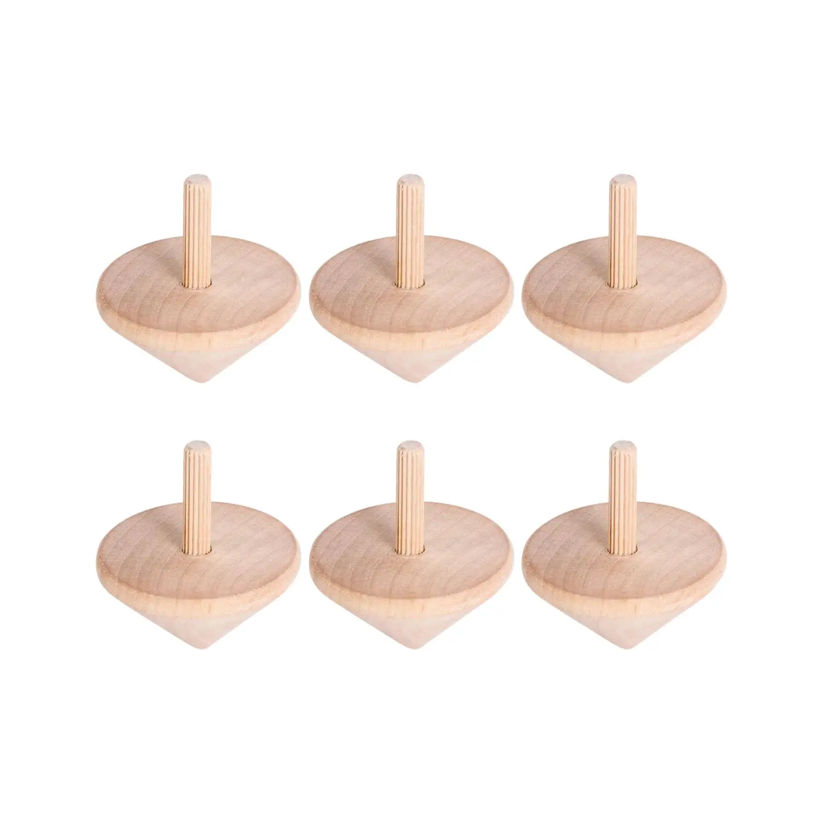 6Pcs Unpainted Wood Tops Traditional Nostalgic Toys for Toddlers Gift