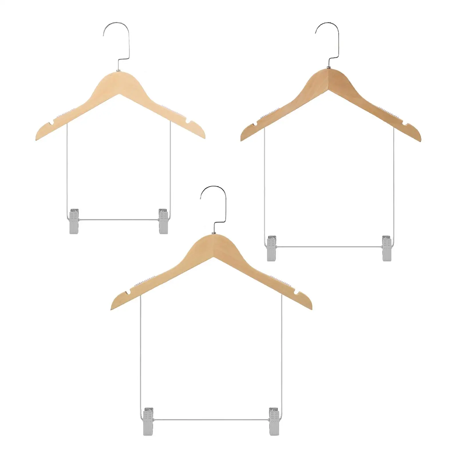Wooden hangers with shoulder grooves with adjustable metal clips Heavy duty 360
