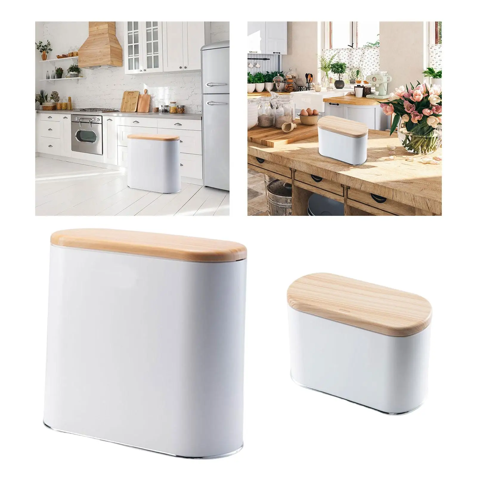 2L/10L Trash Can Pressing Type with Wood Lid Dustbin for Toilet Bedroom