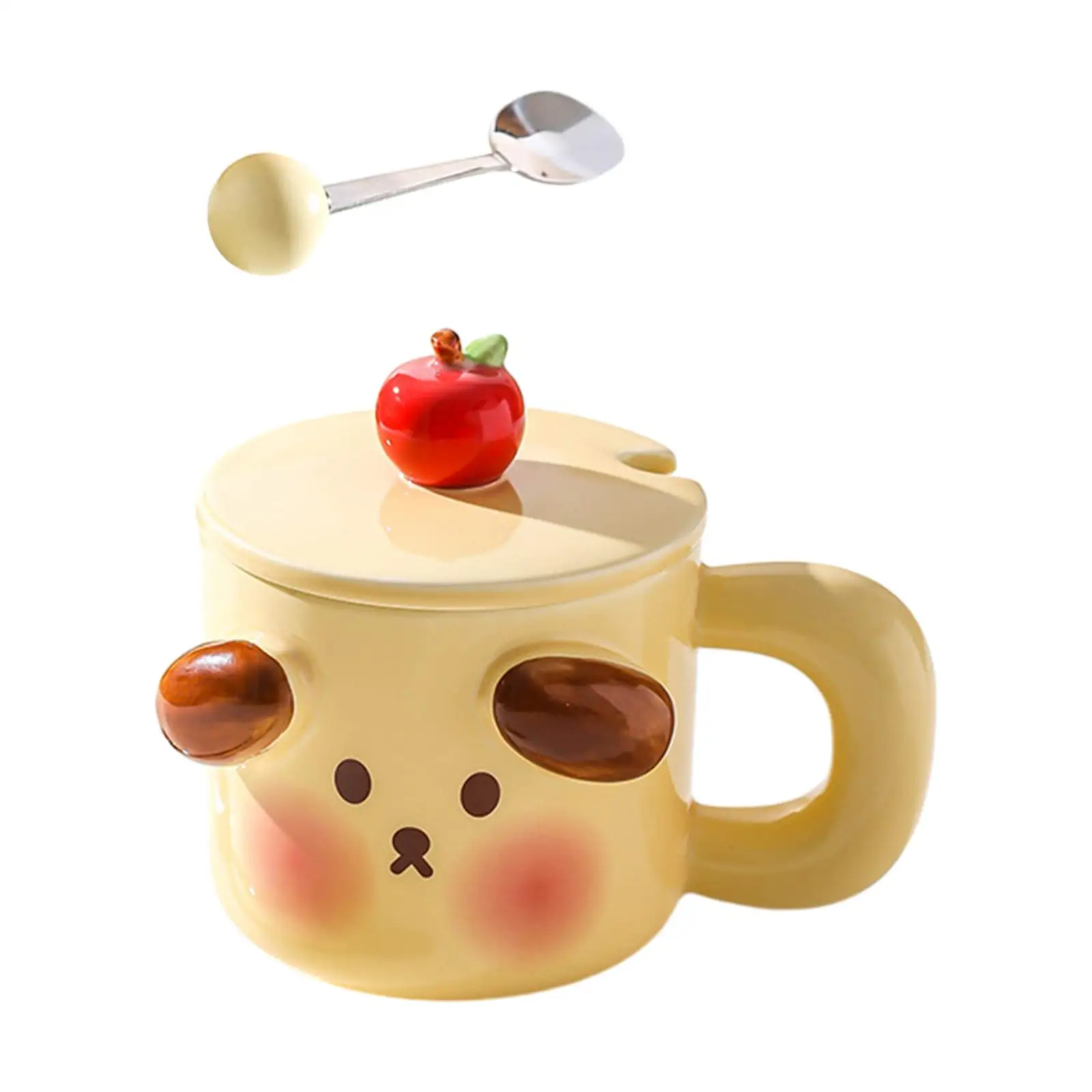 Tea Cup with Spoon Household with Lid and Handle Ceramic Coffee Mugs Coffees Cup for Family Breakfast Office Beverage Friends