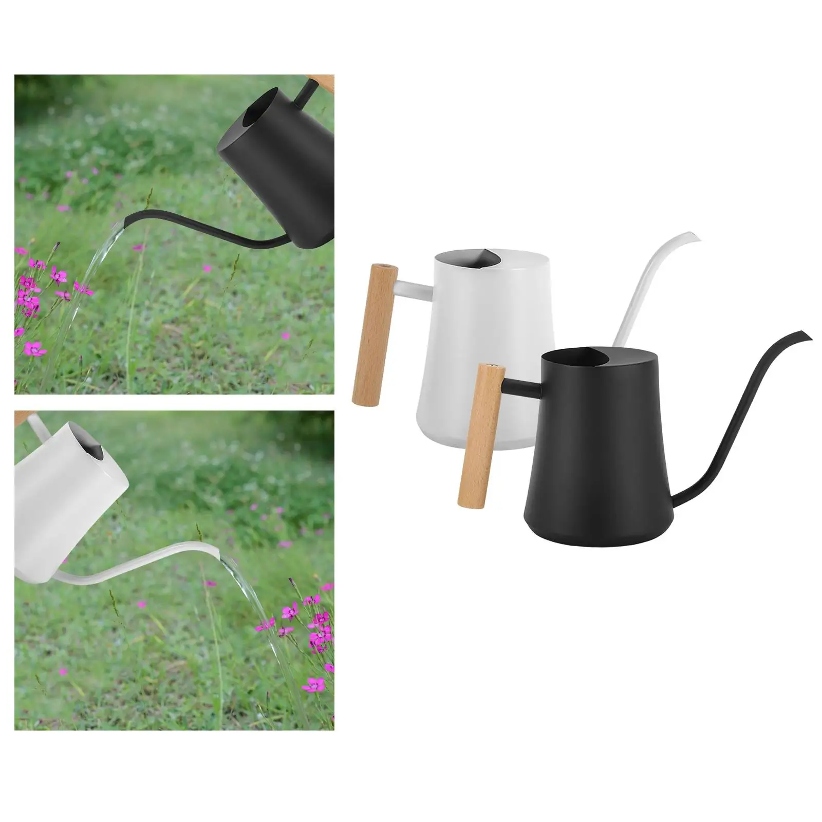 Stainless Steel Watering Can 1 L Wooden Handle with Long Spout Decorative Multipurpose Watering Pot for Indoor Office Outdoor