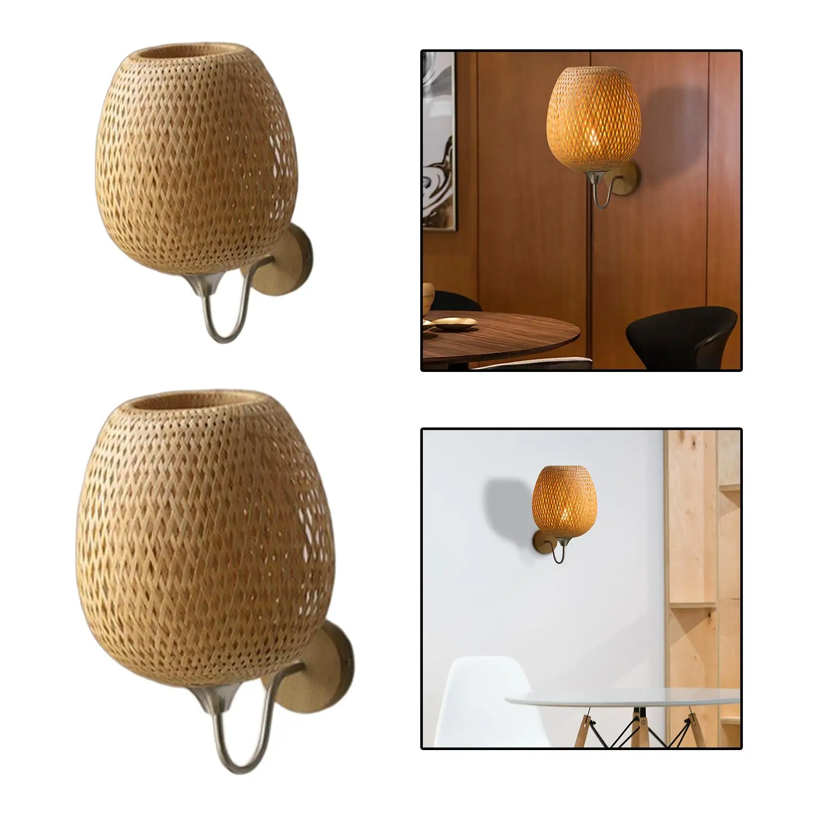 Rattan Bamboo Wall Sconce Light Fixture Rustic for Indoor Living Room Porch