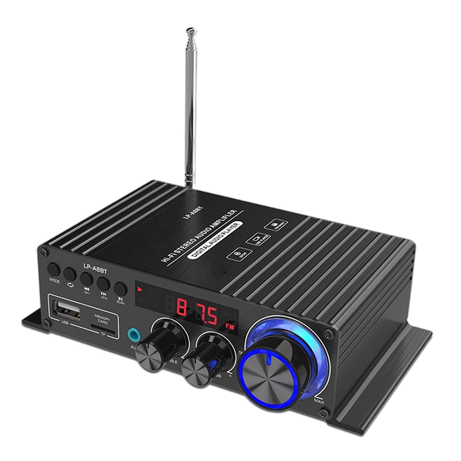 -A8BT Audio Power Amplifier Bluetooth 5.0 USB/TF AUX RCA FM HiFi Sound Quality 2 Channel for Home Use Computers Speakers TV