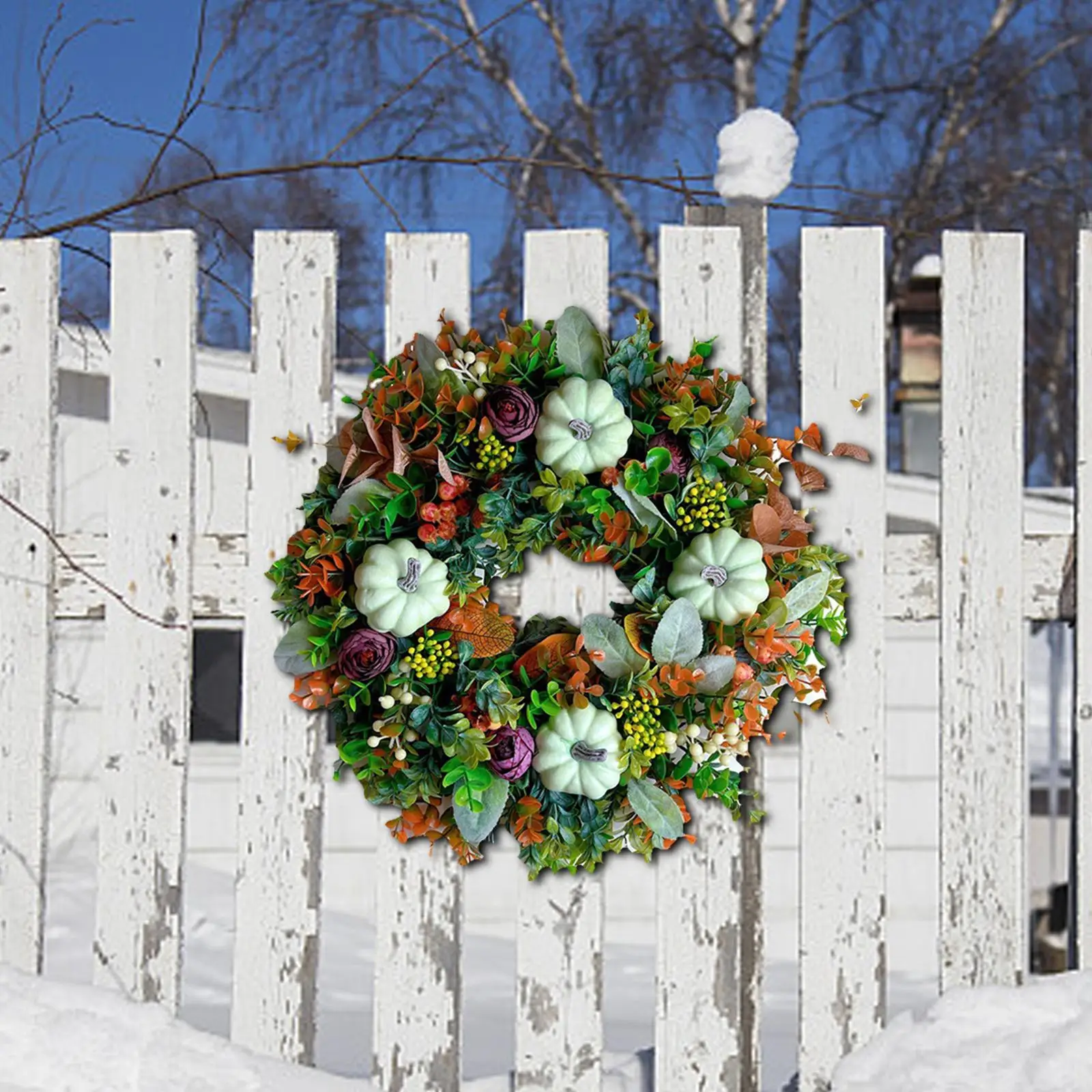 40cm Autumn Wreath Door Wreath Hanging Wreath Door Sign Garland Artificial Wreath for Farmhouse Party Outdoor Wall Decoration