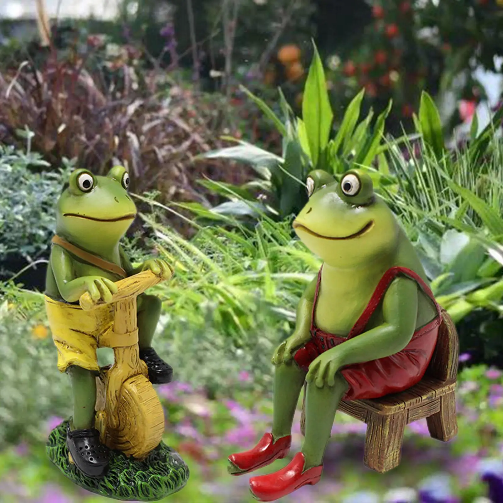 Cute Frog Figurine Sculpture Frog Statues Artwork for Garden Desk Decor
