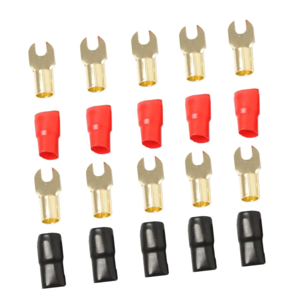 5 Pairs 4 AWG Car Audio Fork Terminal WiConnector Gold- Durable