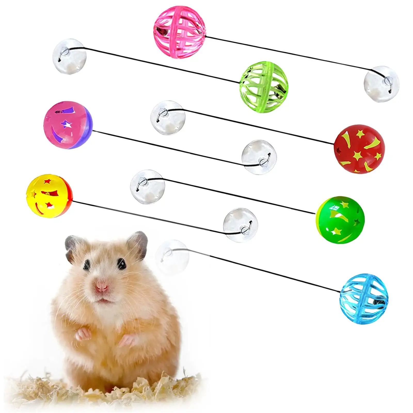 7x Toy Bell Balls with Sucker Interactive Toy for Lizards Reptile Chinchilla