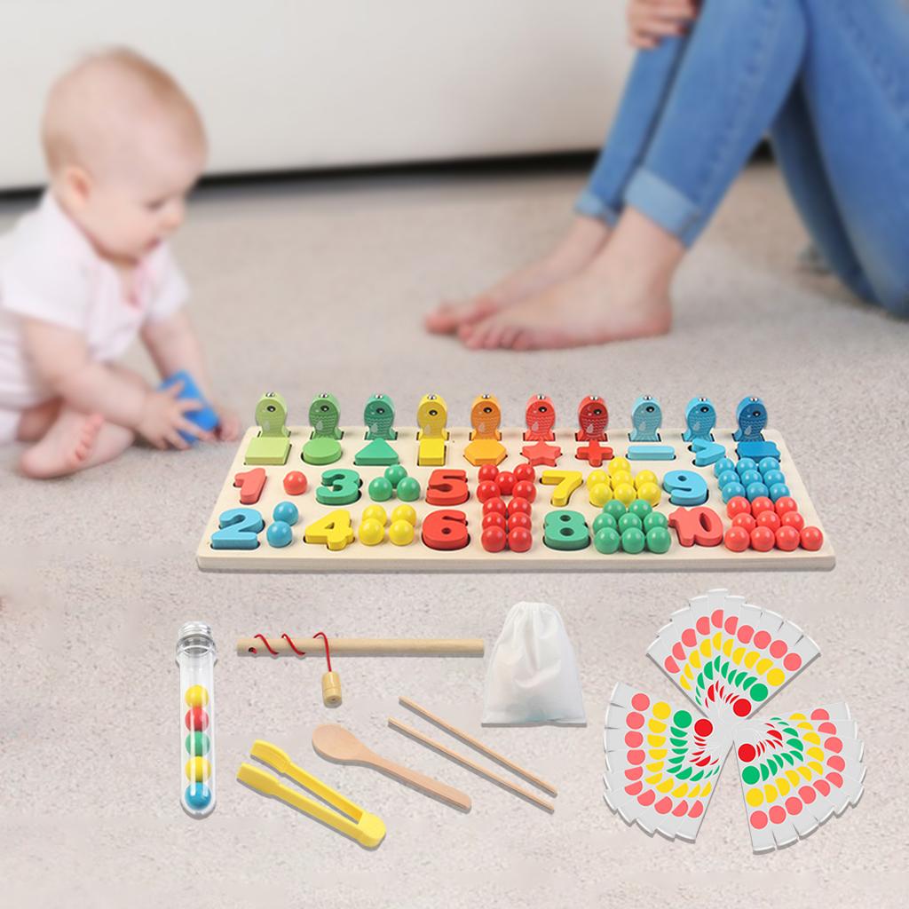 Montessori Educational Wooden Toys For Kids Board Math Fishing Count Numbers Matching Match Early Education Toy