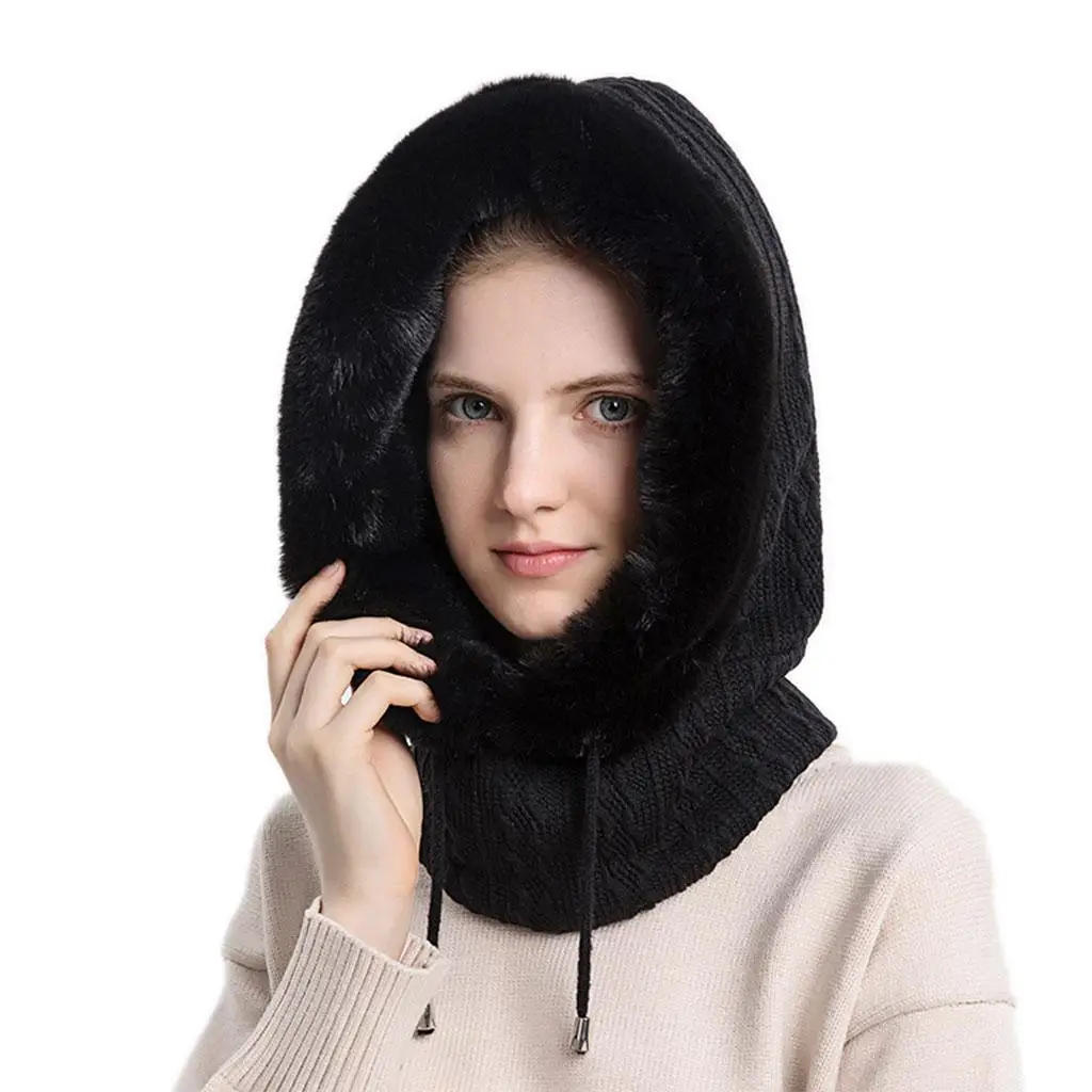 3 in 1 hat Scarf Mask Set Winter Womens Earmuffs    Fleece  Knit Windproof for Outdoor Ski Girls