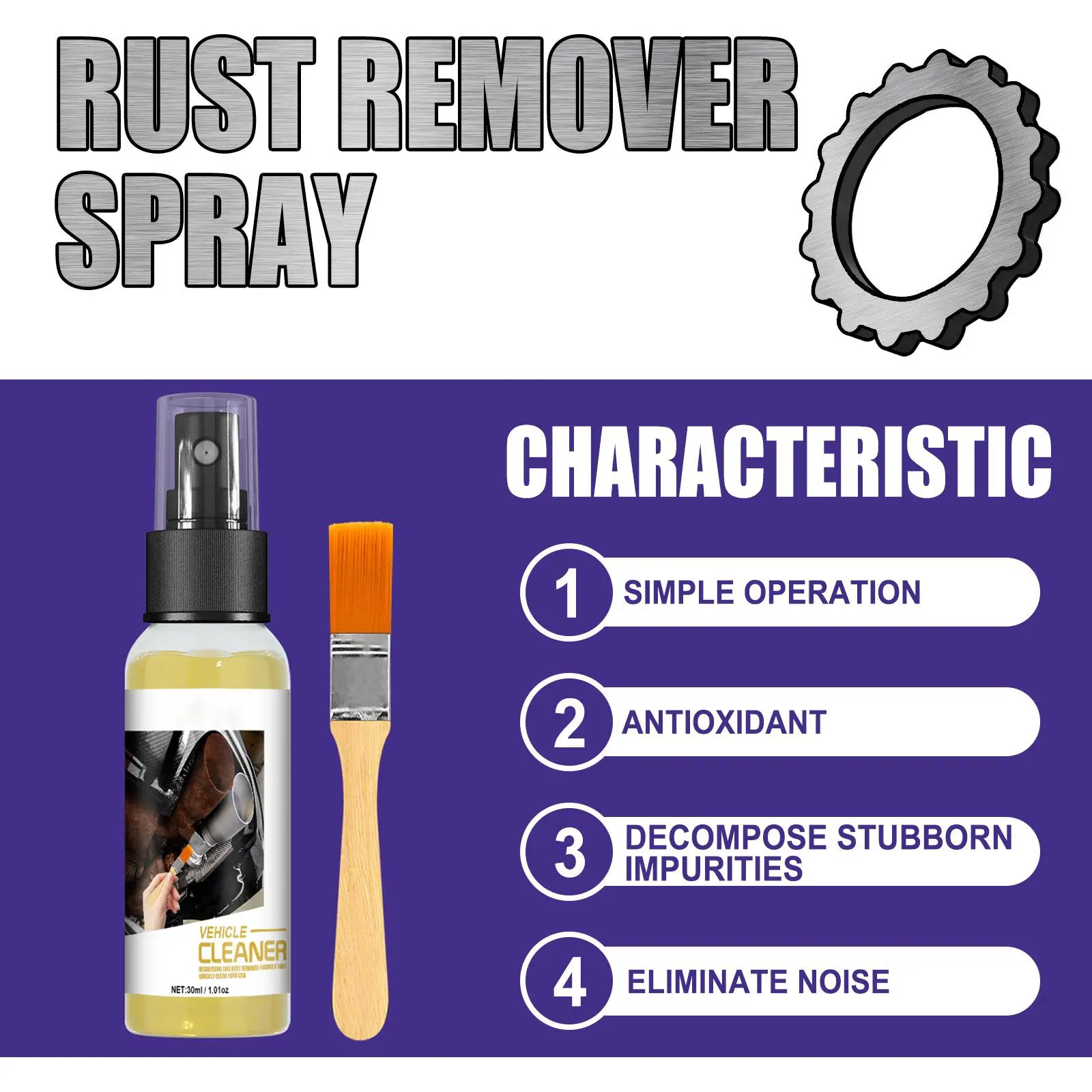 Car Rust Remover Rust Inhibitor Derusting Spray for Countertops Metal Door Handles