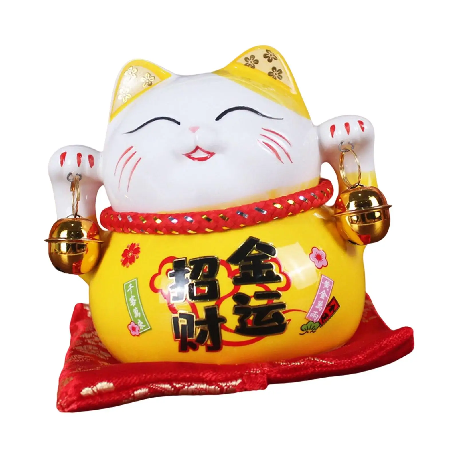 Cute Lucky Cat Money Bank Animal Statue with Two Bells Money Saving Pot Jar Craft Change Container for Business Gifts Tabletop