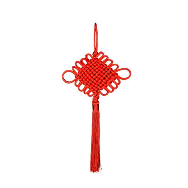 Nodo Cinese Decorativo In Velluto Rosso - Simbolo Di Fortuna E Riunione, Tessuto A Mano - Foto 2