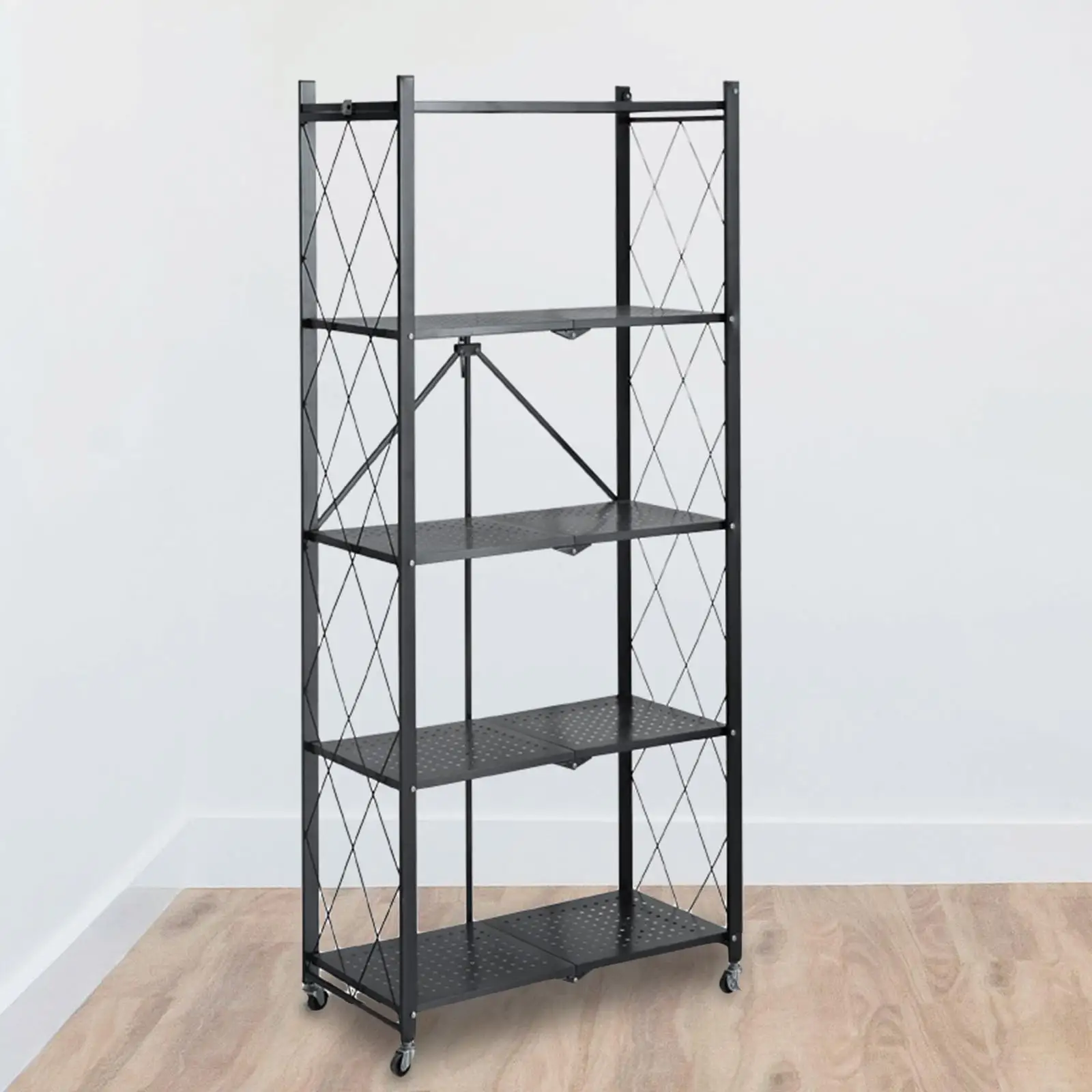 Foldable Bookshelf Display Shelving Units Organization Cart Organizer Corner Shelf Kitchen Cart with Caster Wheels for Home