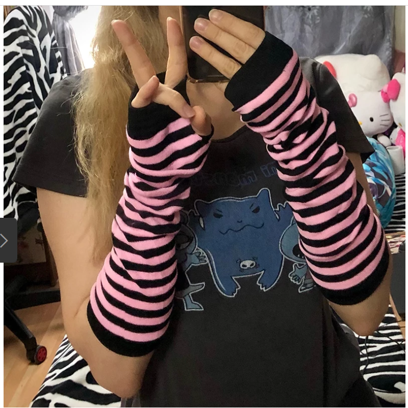 Frauen Männer Mode Gestreifte Ellenbogen Handschuhe Wärmer Gestrickte Lange Fingerlose Handschuhe Unisex Ellenbogen Fäustlinge Kostüm Zubehör Mädchen Geschenk – Detail 8