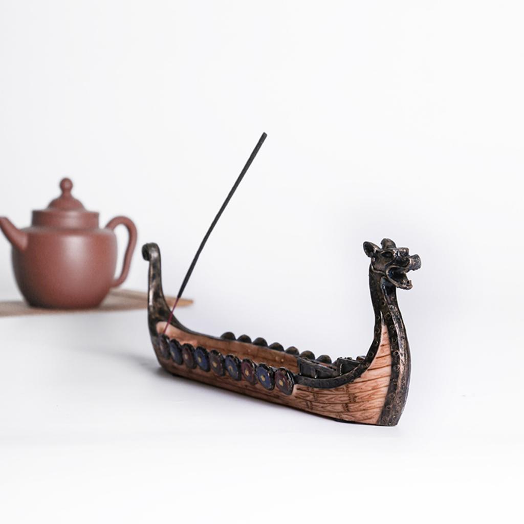 Resin Dragon Boat Cone Incense Burner Hand Painted For Meditation Yoga