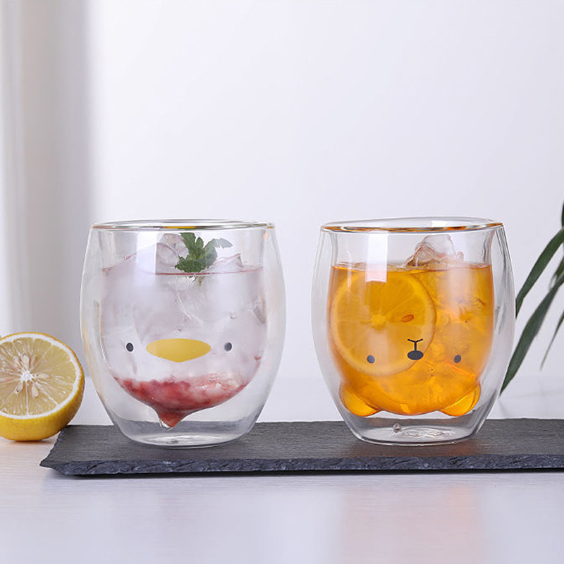 Description Picture 5 of itemDouble Glass Cup Bear Cat Dog Animal Coffee Mug Transparent Cartoon Milk Juice Tea Drinking Cups Drinkware Party Wine Glasses