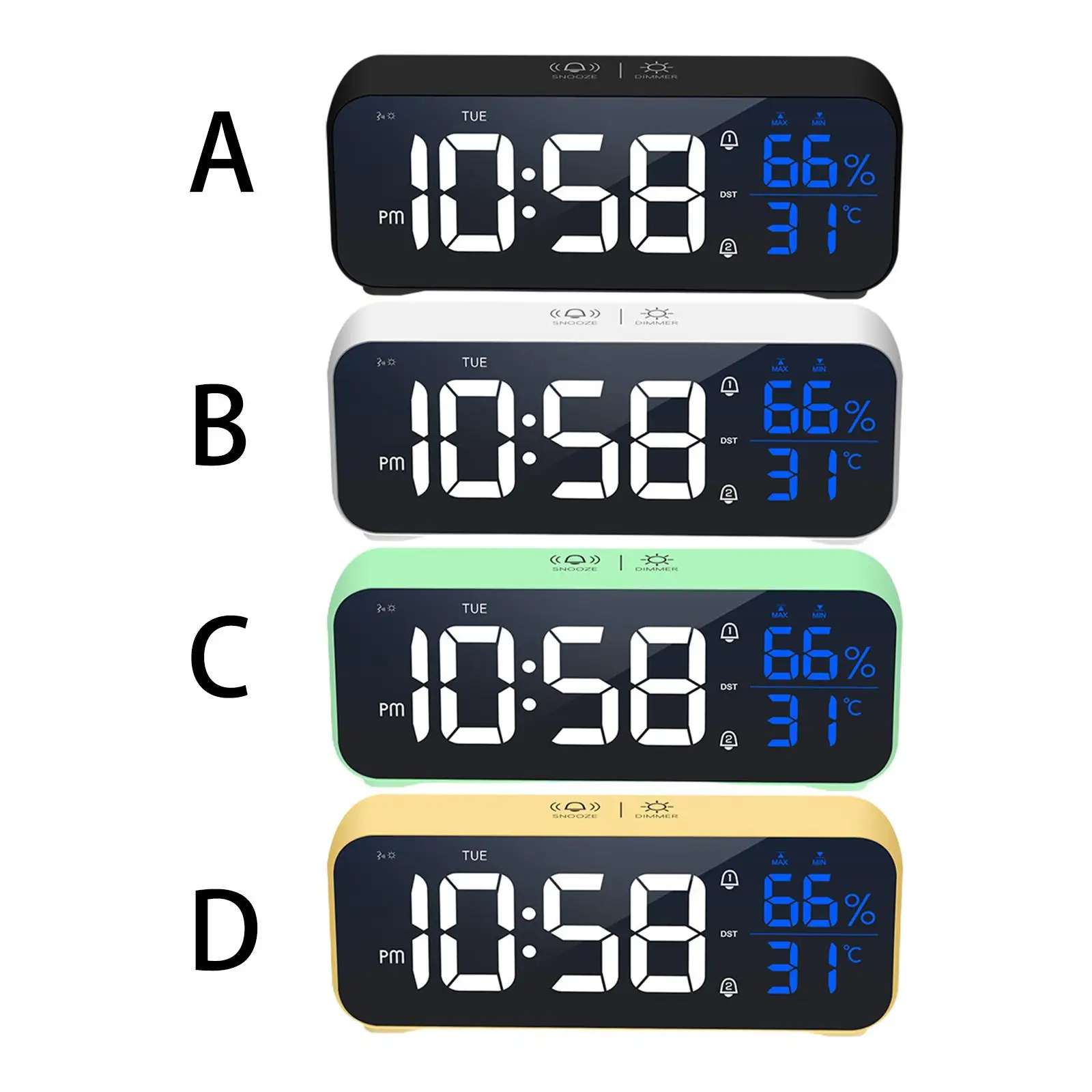 Music LED Digital Alarm Clock USB Charging Port Temperature Humidity Date Display 2 Alarm Setting Tabletop Clocks for Bedroom