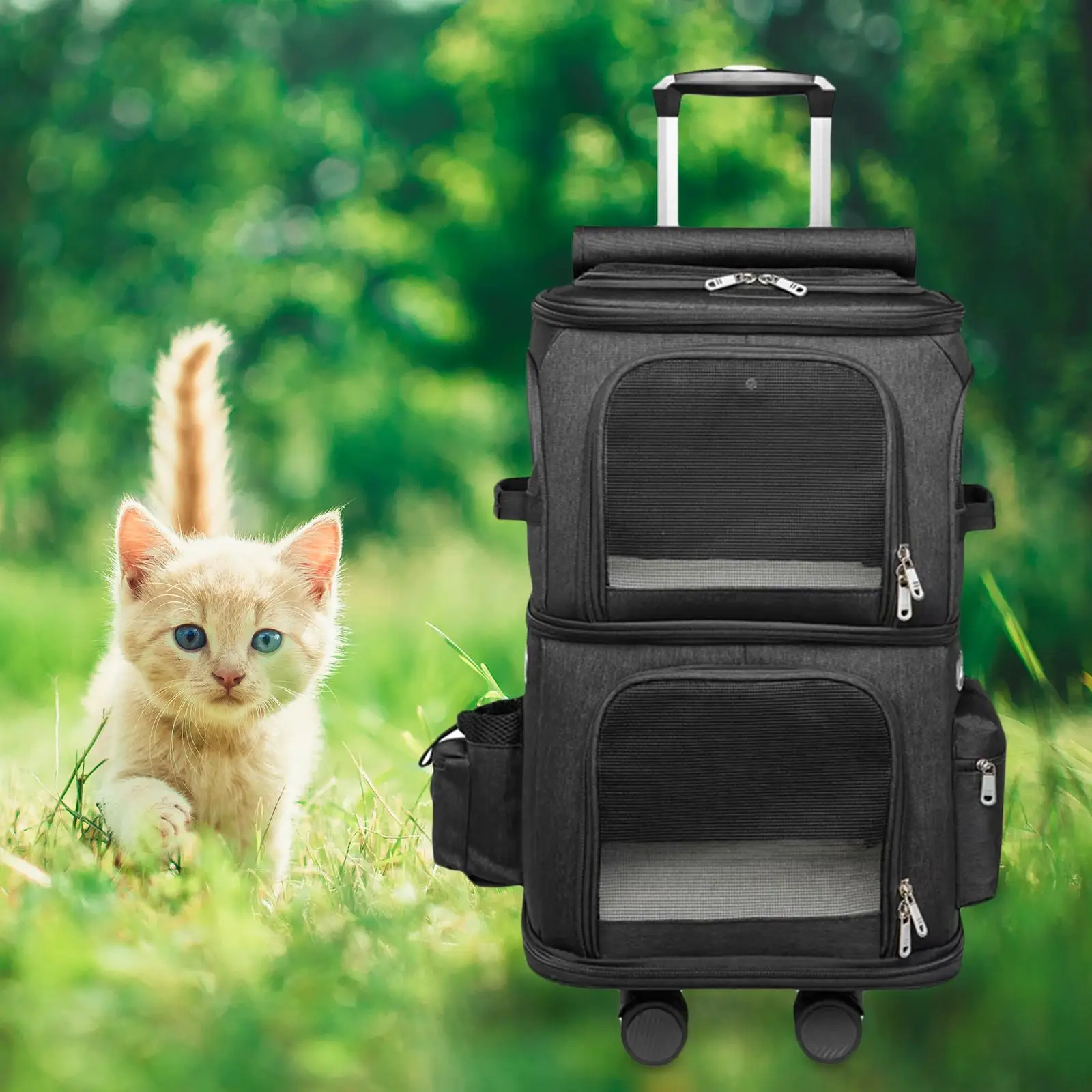 Cat Trolley Case Bag Pet Rolling Carrier Travel Tote with for