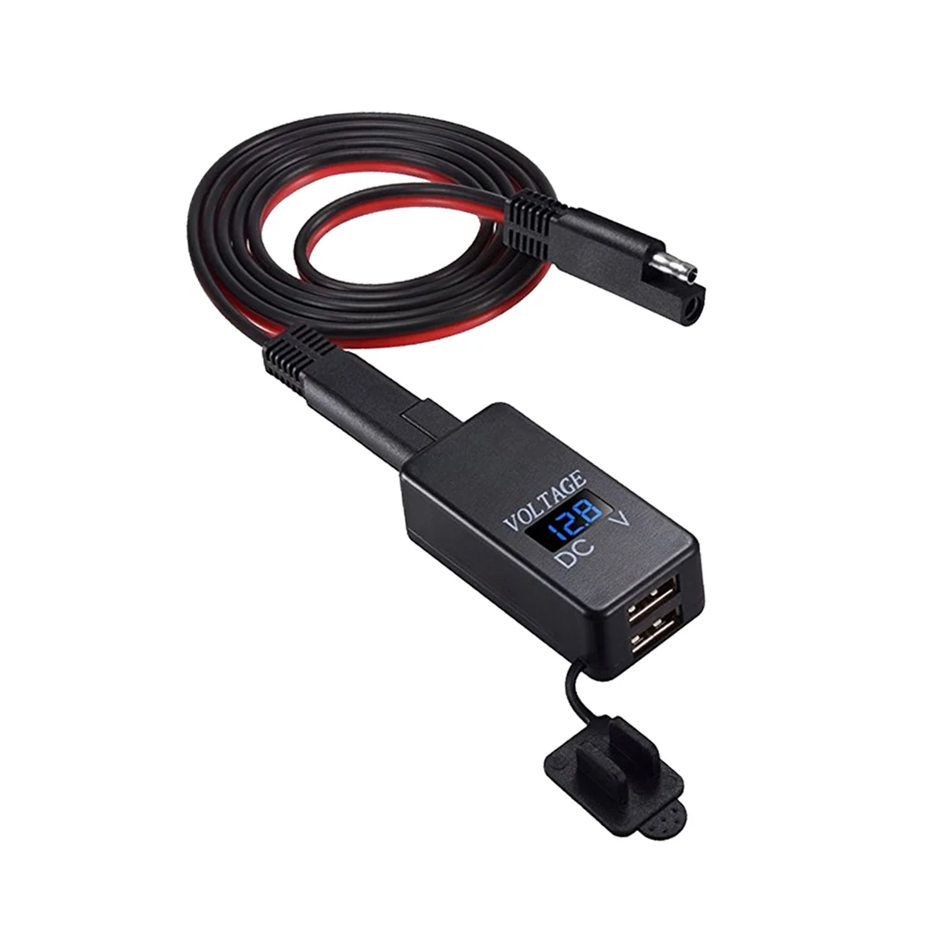 Universal for Car SAE To USB Adapter with Voltmeter Motorcycle Quick Disconnect Plug with Waterproof Dual USB Charger