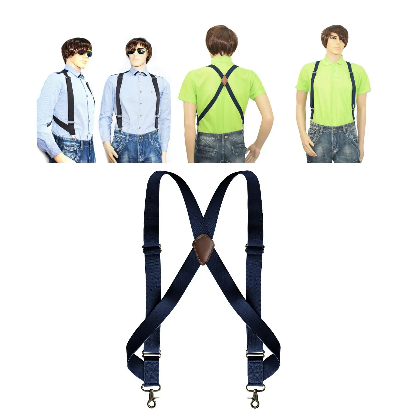 Men`s Elastic Side Clip Metal Swivel Hook Trucker Suspenders