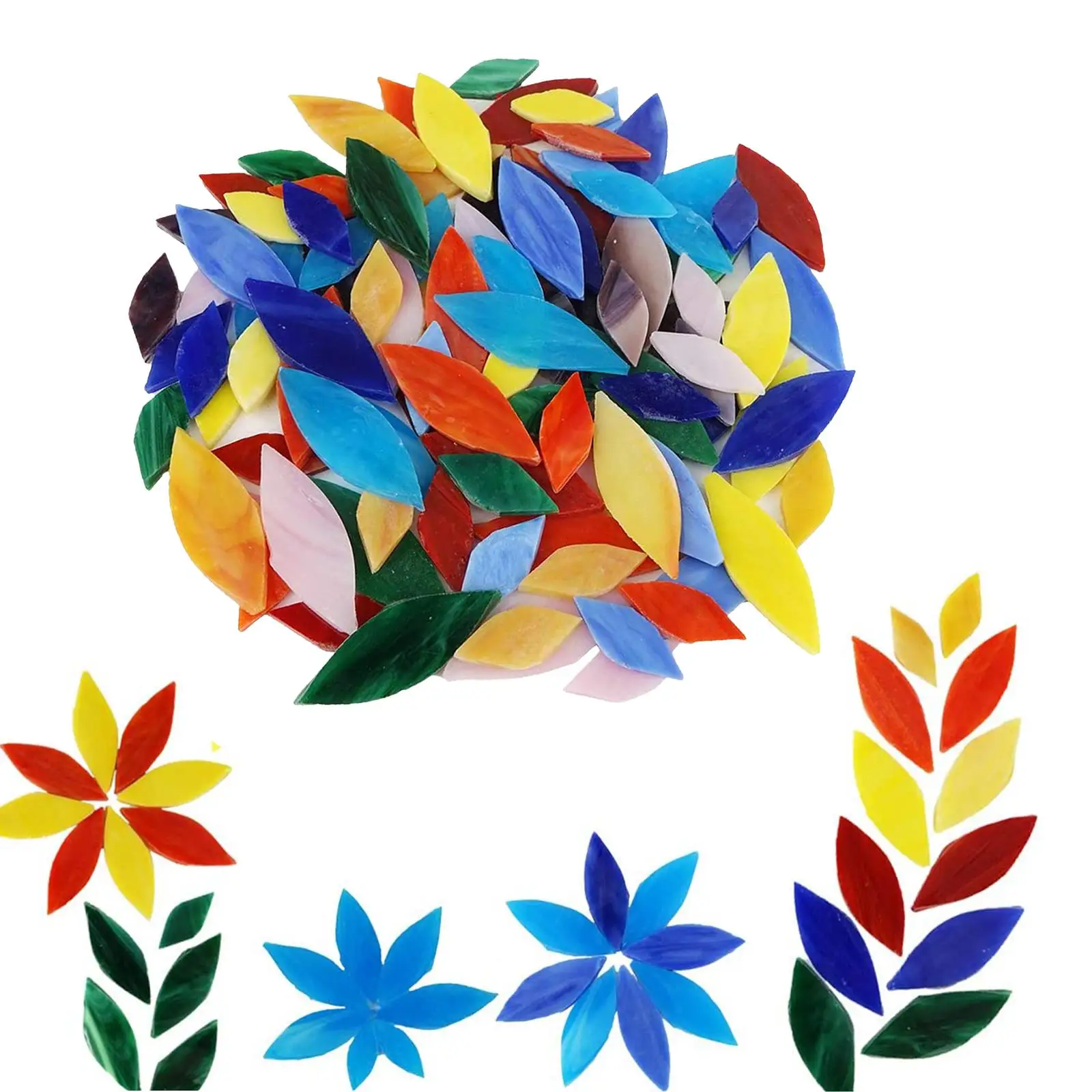 100pcs Assorted Colors Petal Mosaic Tiles Hand-Cut Stained Glass for Crafts