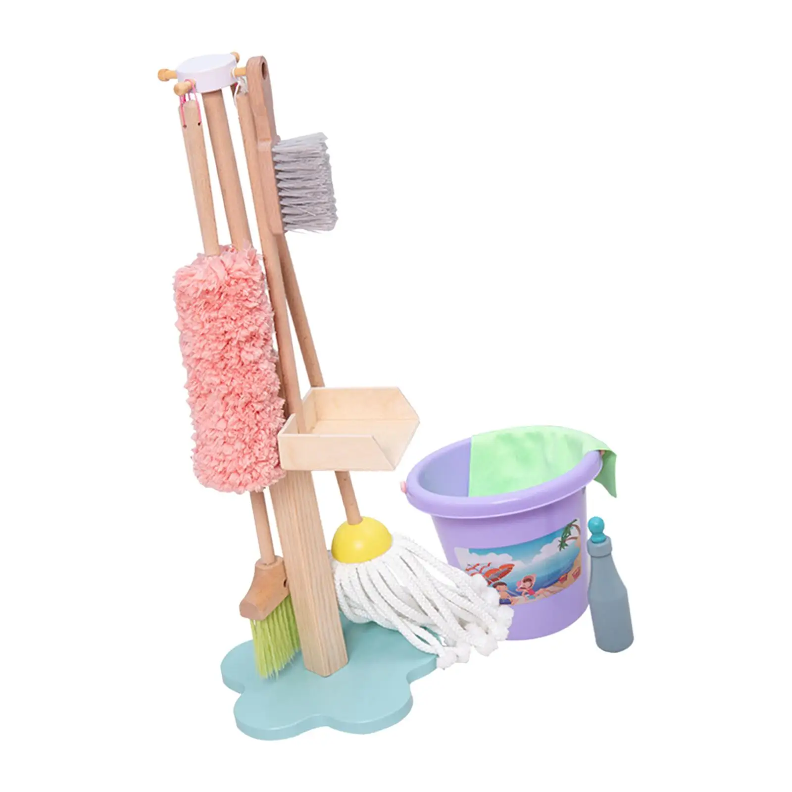 9x Simulation Broom and Cleaning Set Role Pretend Brush Organizing Stand