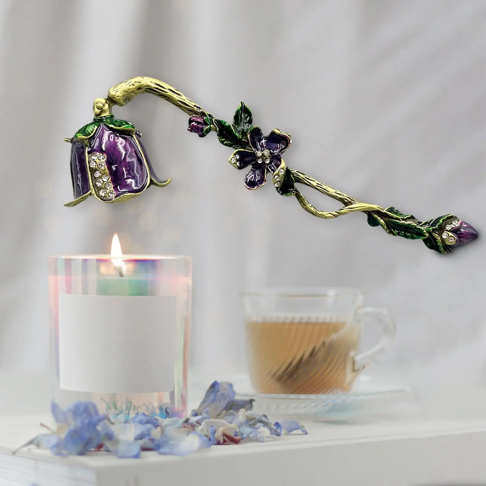 Candle Snuffer Snuff Tool Purple Flowers Shape Accessories Length 16.5cm for